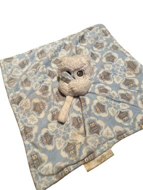 Blankets & Beyond Blue White Gray OWL Security Blanket pacifier holder plush
